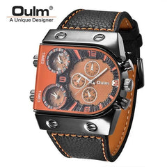 Oulm Watches Mens Quartz Casual Leather Strap Wristwatch Sports Multi - Time Zone Military Male Clock erkek saat Dropshipping - SHOWLU FASHION STORE
