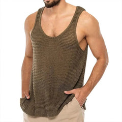 Plus Size Men Tank Top Solid Color U Neck Loose Knitted Breathable Summer Tops Male Sleeveless Vest Gym Fitness - SHOWLU FASHION STORE