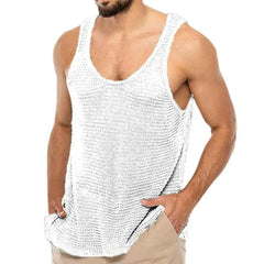 Plus Size Men Tank Top Solid Color U Neck Loose Knitted Breathable Summer Tops Male Sleeveless Vest Gym Fitness - SHOWLU FASHION STORE