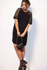 Plus Size Mesh Panel Slimming Dress - SHOWLU FASHION STORE