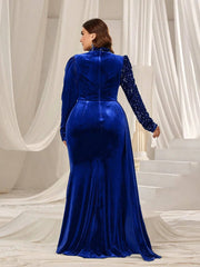 Plus size round neck velvet floor - length evening dress 4XL 5XL Big Size velvet long floor - length Prom Gown Women - SHOWLU FASHION STORE