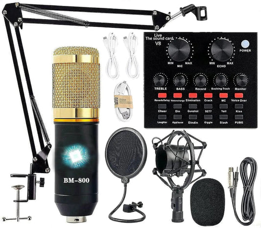 Podcast Equipment Bundle BM - 800 Recording Studio Package with Voice Changer Live Sound Card - Audio Interface for Laptop Computer - SHOWLU FASHION STORE