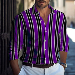 Popular men's casual shirt striped long - sleeved shirt luxury printed shirt extra large size xs - 5xl - SHOWLU FASHION STORE