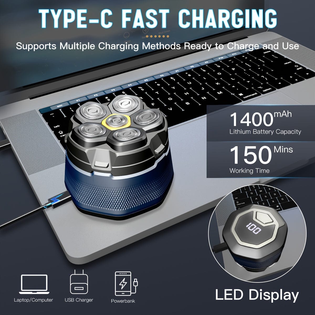 Pro BaldMaster 6D Electric Shaver - High - Speed Magnetic Razor for Fast and Smooth Shaving, Hypoallergenic with LED Display, Organizer, and Easy Cleaning System for a Comfortable Grooming Experience - SHOWLU FASHION STORE