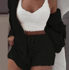 Professional title: "Women's 3 - Piece Long Sleeve Crop Tank Top and Drawstring Shorts Pajama Set" - SHOWLU FASHION STORE