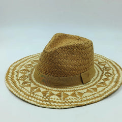 Raffia straw hat for women Bohemian colorful stitched straw hat ladies vacation sun hat beach summer vacation jazz hat panama - SHOWLU FASHION STORE