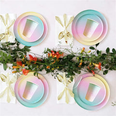 Rainbow Tableware Set for Birthday Party Decorations Rainbow Tableware Paper Plates Cups Napkins Tablecloth Dinner Disposable - SHOWLU FASHION STORE