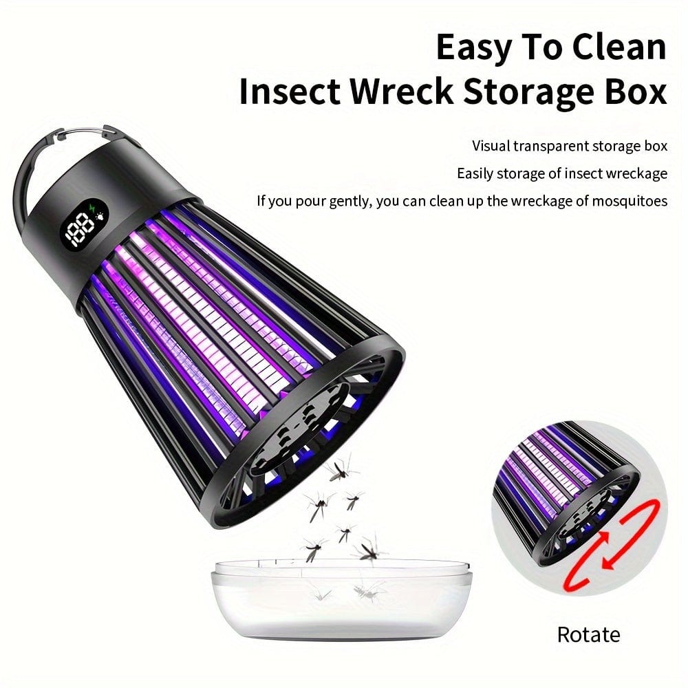 A portable mosquito zapper with a digital display and a detachable base for easy cleaning.