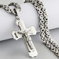 Religious Catholic Crucifix Jesus Cross Necklace for Men Cross Pendent with Bible Necklace Men Byzantine Chain Jewelry Gifts - SHOWLU FASHION STORE