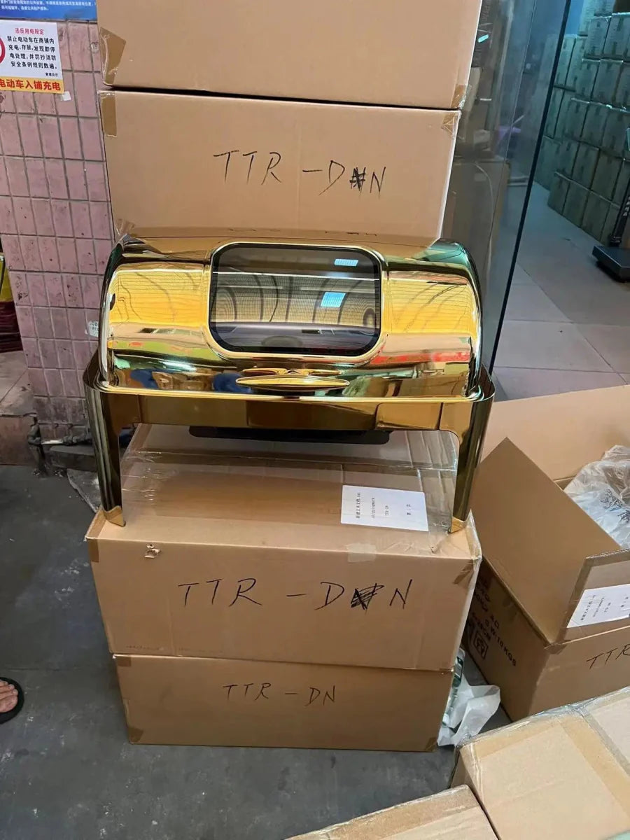 Restaurant Supplies Chafing Dish Food Warmer 9.0L Silver and Gold Stainless Steel Catering Buffet Rectangular Chafing Dish - SHOWLU FASHION STORE