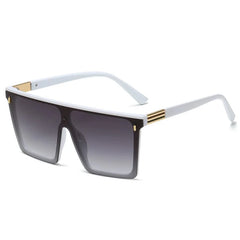 Oversized rectangular sunglasses with a white frame and gradient grey one-piece lens.