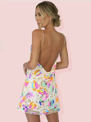 Sequin Sexy Elegant Dress Women Chain Spaghetti Strap Low Cut Backless Short Dress Summer Bohemian Party Dresses Female - SHOWLU FASHION STORE