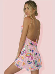 Sequin Sexy Elegant Dress Women Chain Spaghetti Strap Low Cut Backless Short Dress Summer Bohemian Party Dresses Female - SHOWLU FASHION STORE