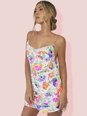 Sequin Sexy Elegant Dress Women Chain Spaghetti Strap Low Cut Backless Short Dress Summer Bohemian Party Dresses Female - SHOWLU FASHION STORE