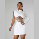 Sexy Club Party Night Pearl String Dresses for Women Skinny Slim Full Sleeve Elegant Dress Birthday Party Vestidos Mini Dresses - SHOWLU FASHION STORE