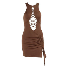 Sexy Cutout Sleeveless Dress with Cross Straps - SHOWLU FASHION STORE