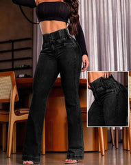 Sexy Elegant New Fashion 2024 Casual Female Trouser Bottom Back Shirred Button Front High Waist Jeans - SHOWLU FASHION STORE