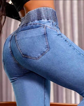 Sexy Elegant New Fashion 2024 Casual Female Trouser Bottom Back Shirred Button Front High Waist Jeans - SHOWLU FASHION STORE