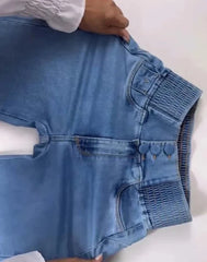 Sexy Elegant New Fashion 2024 Casual Female Trouser Bottom Back Shirred Button Front High Waist Jeans - SHOWLU FASHION STORE