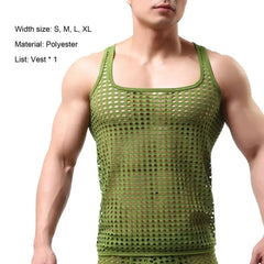 Sexy Men Vest Hollow Out Mesh Sleepwear Fish Net Pure Color Vest - SHOWLU FASHION STORE