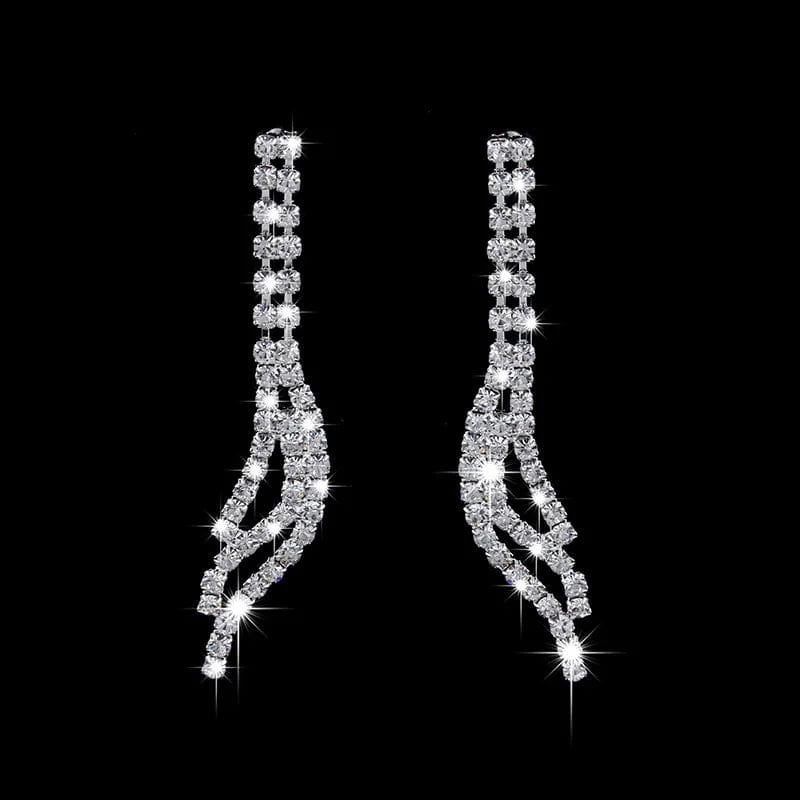 Shiny Elegant Femme Rhinestone Wedding Jewelry Sets Bridal Women Long Tassel Necklace Earrings Jewellery Set Accessories Gift - SHOWLU FASHION STORE