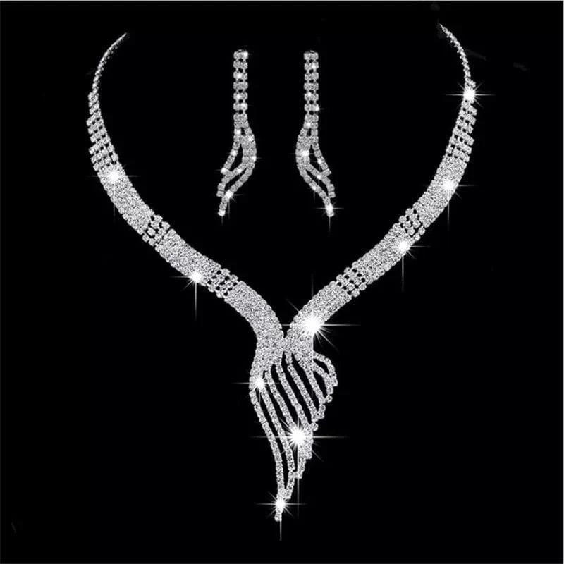 Shiny Elegant Femme Rhinestone Wedding Jewelry Sets Bridal Women Long Tassel Necklace Earrings Jewellery Set Accessories Gift - SHOWLU FASHION STORE