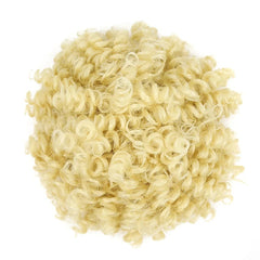A blonde curly synthetic hair bun with a drawstring ponytail attachment.