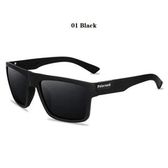 Black square-framed polarized sunglasses with a matte finish.