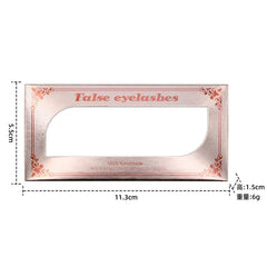 A rectangular pink eyelash packaging box with dimensions labeled as 11.3cm by 5.5cm by 1.5cm.