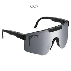 Pit Viper sunglasses with a silver mirrored rectangular lens and black frame.
