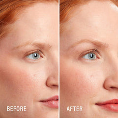 A side-by-side comparison of a woman's eyebrow before and after using a dermaplaning tool.