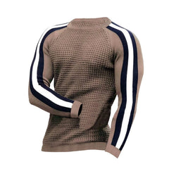 Slim Men's Waffle Long - Sleeve Crew Neck Sweater - SHOWLU FASHION STORE