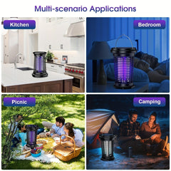 A solar and USB rechargeable mosquito repellent lamp with ultraviolet light in four settings.