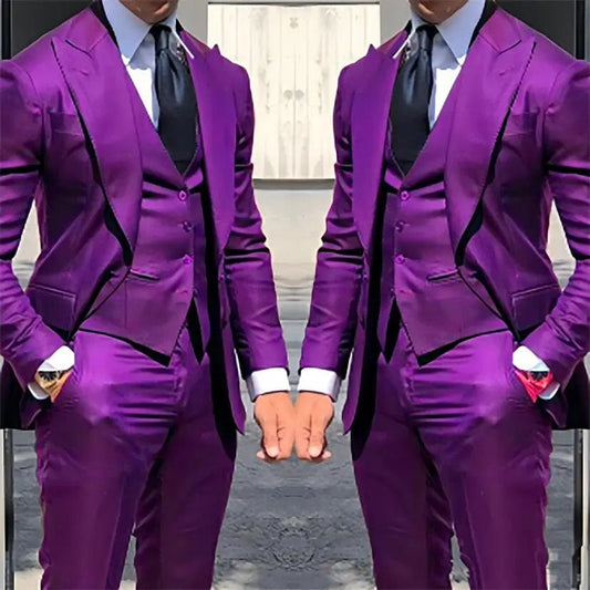 Solid Color Fashion Men Boutique Business Suits Wedding Suit Formal Groom Tuxedos 3 Pcs Set Dress Peak Lapel Blazer Vest Pants - SHOWLU FASHION STORE