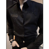 Spring Autumn Men's Korean Fashion Business Casual Rhinestone Button Up Shirt Male England Black Long Sleeve Slim Handsome Tops - SHOWLU FASHION STORE
