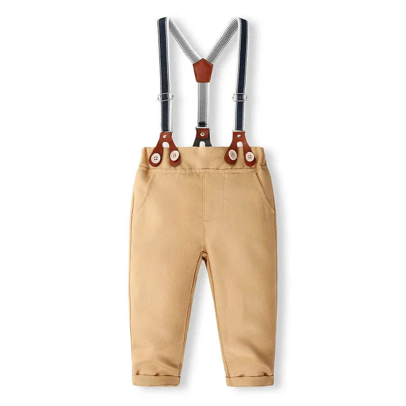 Spring Toddler Boy Outfits Korean Fashion Gentleman Cotton Long Sleeve Shirt+Pants+Straps+Tie Kids Boutique Clothes Sets BC521 - SHOWLU FASHION STORE