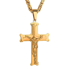 Stainless Steel Big Jesus Cross Pendant With Long Chain Men's Gold Color Crucifix Necklaces Male Religious Jewelry Dropshipping - SHOWLU FASHION STORE