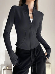 Stand Collar Yoga Outwear Women's Autumn and Winter Zipper Tight Quick - Drying Long Sleeves Sports Tops Running Training Casual Workout Clothes - SHOWLU FASHION STORE