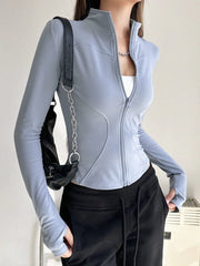 Stand Collar Yoga Outwear Women's Autumn and Winter Zipper Tight Quick - Drying Long Sleeves Sports Tops Running Training Casual Workout Clothes - SHOWLU FASHION STORE