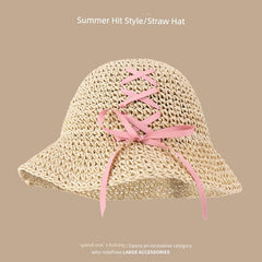 Straw Hat Japanese Style Women's Hand - Woven Summer Outing Lace - SHOWLU FASHION STORE