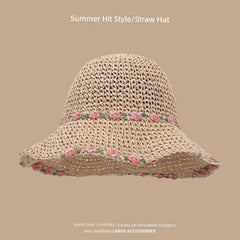 Straw Hat Japanese Style Women's Hand - Woven Summer Outing Lace - SHOWLU FASHION STORE