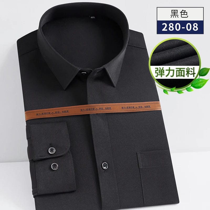 Stretch Cotton New Solid Men's Social Shirts Long Sleeve Formal Dress Shirt For Man Slim Fit Business Blouse Male White Shirt - SHOWLU FASHION STORE