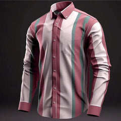 Striped Men's Business Casual Shirt Everyday Wear Spring Lapel Long Sleeve Shirt Comfortable Casual Button Lapel Shirt - SHOWLU FASHION STORE