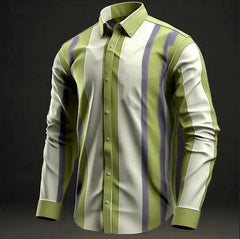 Striped Men's Business Casual Shirt Everyday Wear Spring Lapel Long Sleeve Shirt Comfortable Casual Button Lapel Shirt - SHOWLU FASHION STORE