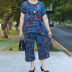 Stylish Middle - Aged and Elderly Women's Dress T-shirt Loose Thin Cotton Silk - SHOWLU FASHION STORE