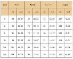 Size chart for a women's A-line dress showing measurements in centimeters and inches.