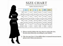 A size chart for a women's dress featuring measurements in centimeters and inches.