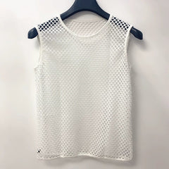Summer Silm Cut Out Mesh Waistcoat Medium and Small Breathable Close - Fitting Summer Refreshing Plaid Men's Model Sexy Trendy Blouse - SHOWLU FASHION STORE