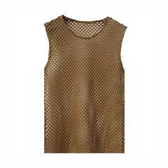 Summer Silm Cut Out Mesh Waistcoat Medium and Small Breathable Close - Fitting Summer Refreshing Plaid Men's Model Sexy Trendy Blouse - SHOWLU FASHION STORE