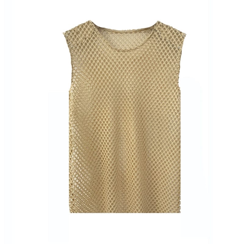 Summer Silm Cut Out Mesh Waistcoat Medium and Small Breathable Close - Fitting Summer Refreshing Plaid Men's Model Sexy Trendy Blouse - SHOWLU FASHION STORE